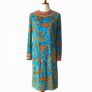 Vintage Dress Small 60s Saks Fifth Avenue Boho 70s Crochet Cottage Long Sleeves